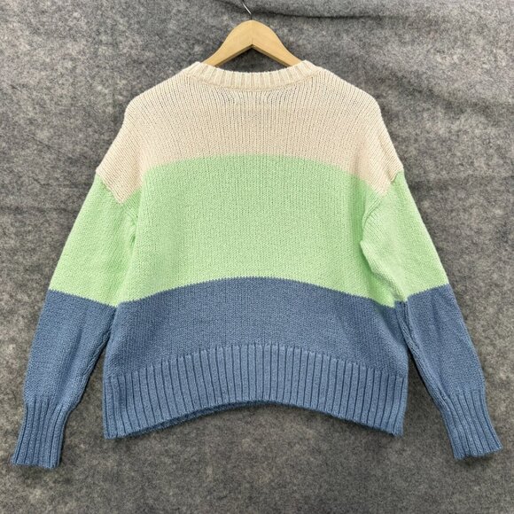 American Eagle Sweater Womens S Green Blue Colorblock Pullover Crew Knit - Picture 2 of 8